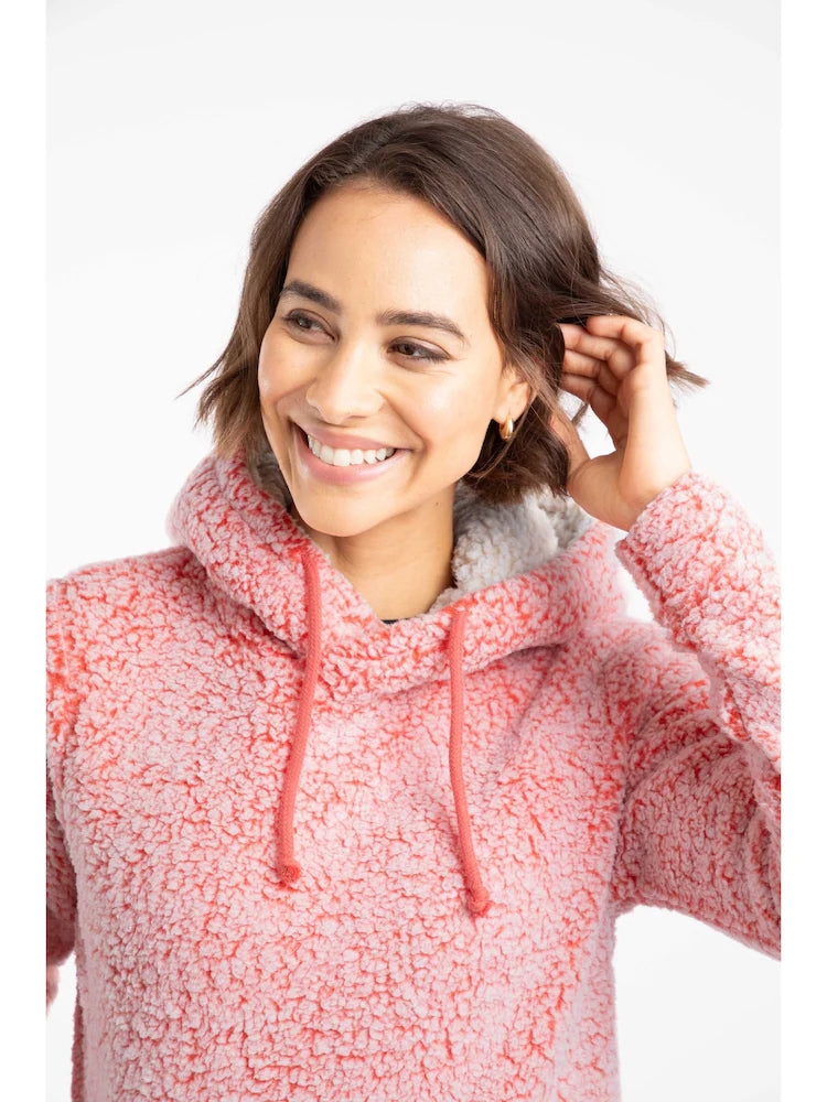 Weird Fish Yara Cosy Fleece Hoodie Hot Coral