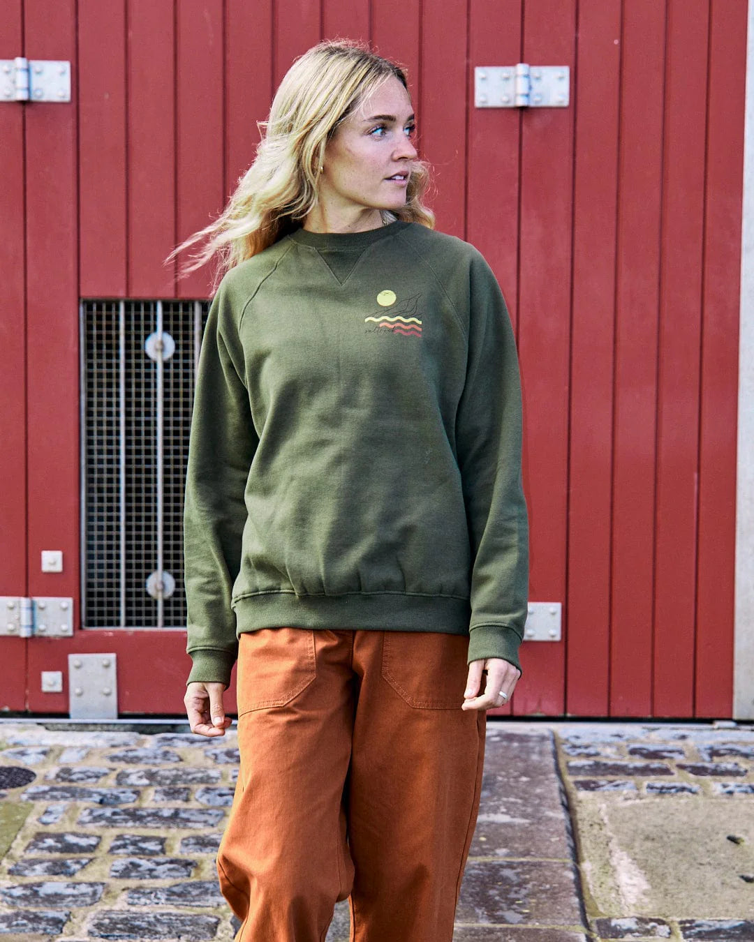 SALTROCK 'WINTER POSTER' WOMENS RECYCLED OVERSIZED SWEAT - GREEN