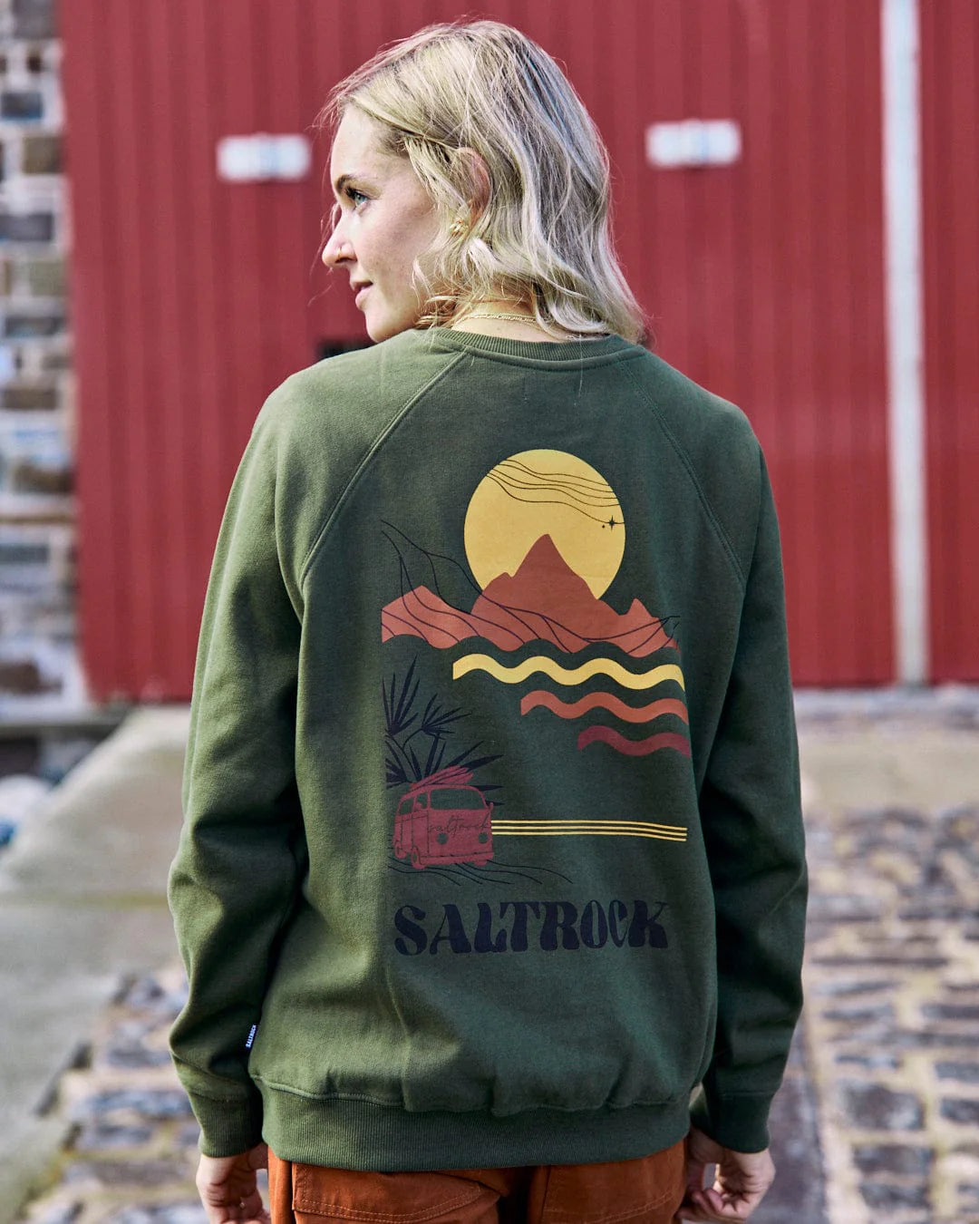 SALTROCK 'WINTER POSTER' WOMENS RECYCLED OVERSIZED SWEAT - GREEN