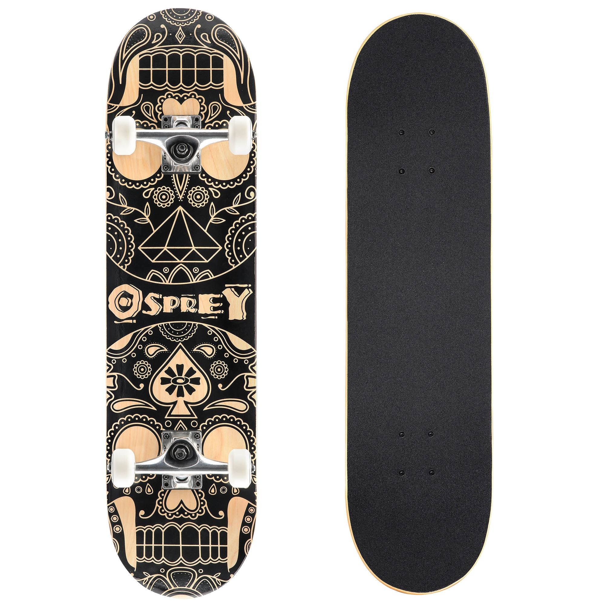 OSPREY 8" X 31" COMPLETE DOUBLE KICK SKATEBOARD- CANDY SKULL