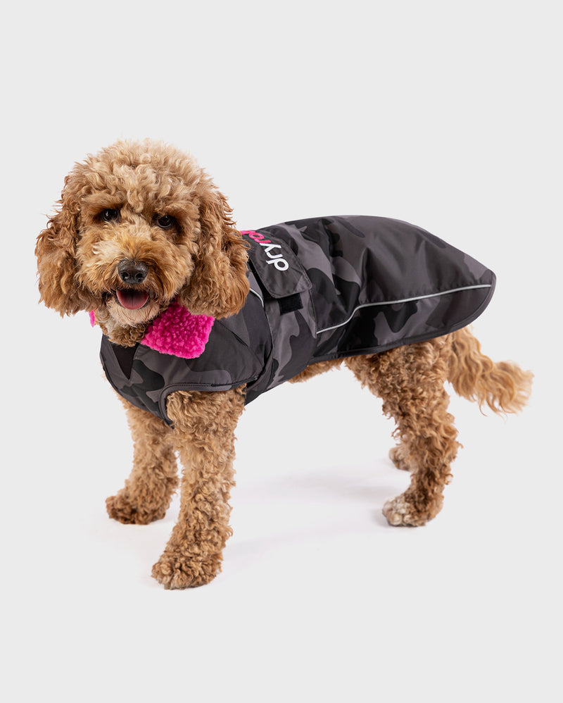 Dryrobe® dog - WATERPROOF DOG COAT - BLACK CAMO / PINK