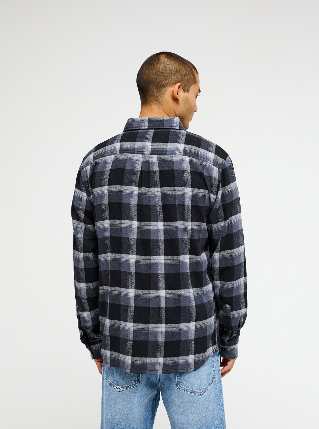 Quiksilver Motherfly Plaid Men Black Long Sleeve Shirt