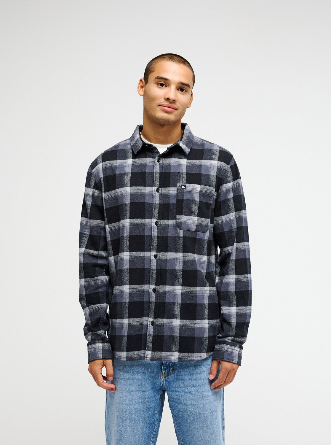 Quiksilver Motherfly Plaid Men Black Long Sleeve Shirt