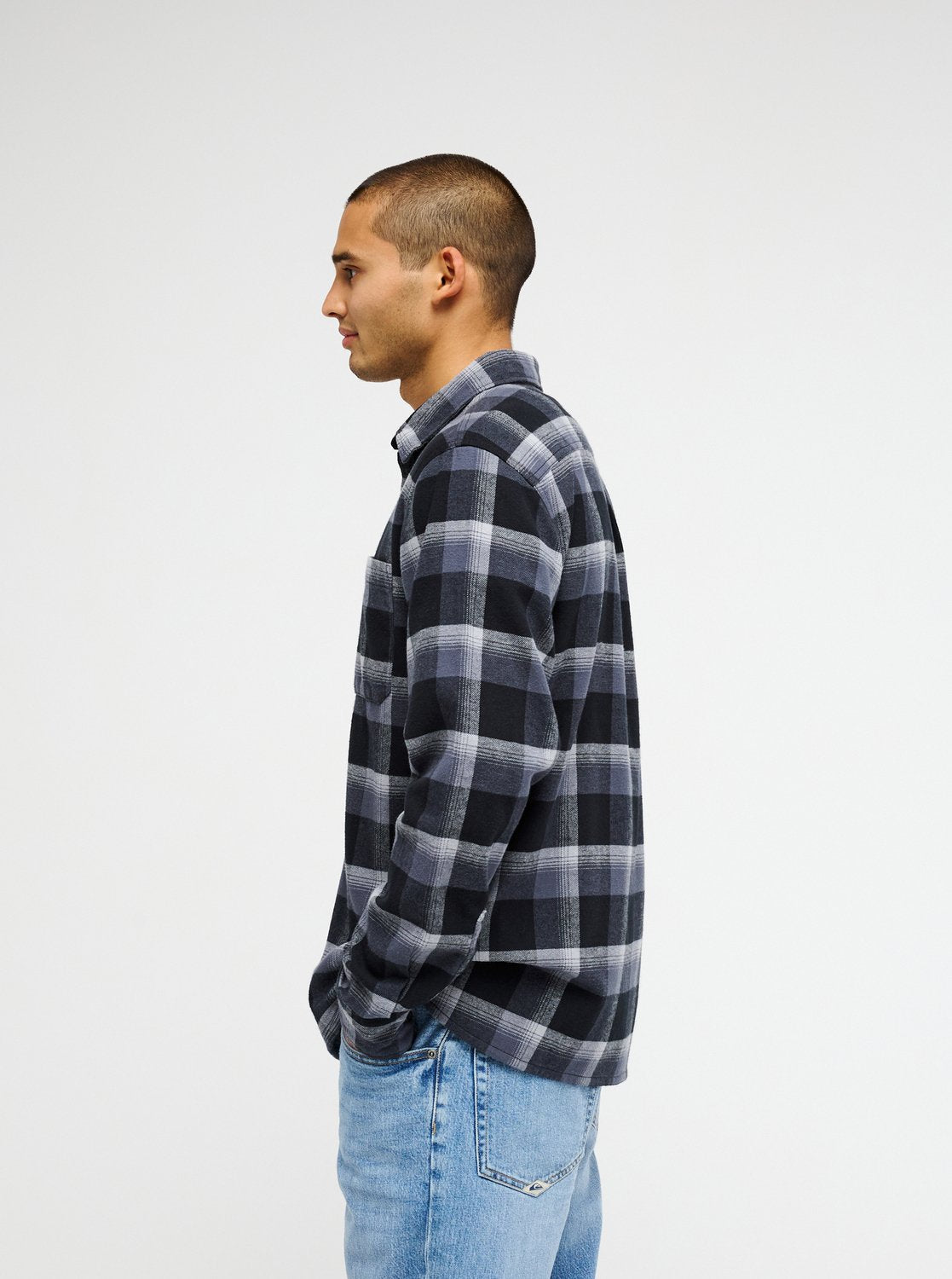 Quiksilver Motherfly Plaid Men Black Long Sleeve Shirt