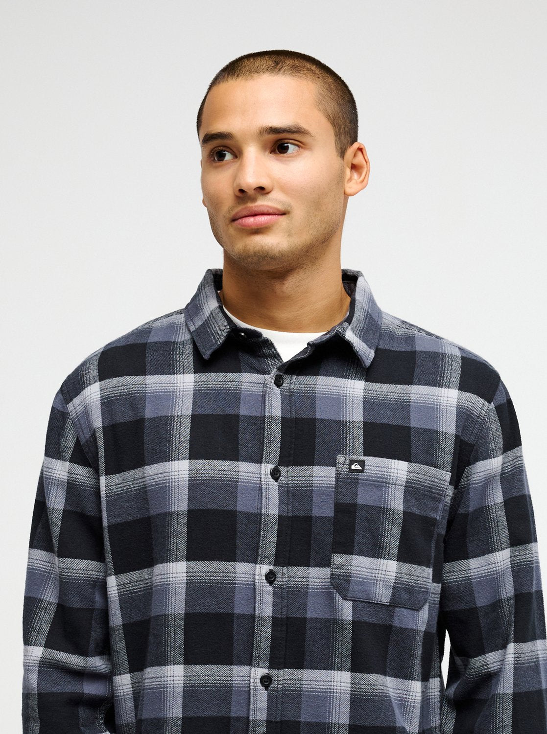 Quiksilver Motherfly Plaid Men Black Long Sleeve Shirt