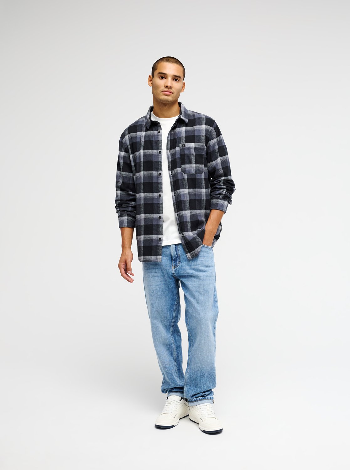 Quiksilver Motherfly Plaid Men Black Long Sleeve Shirt