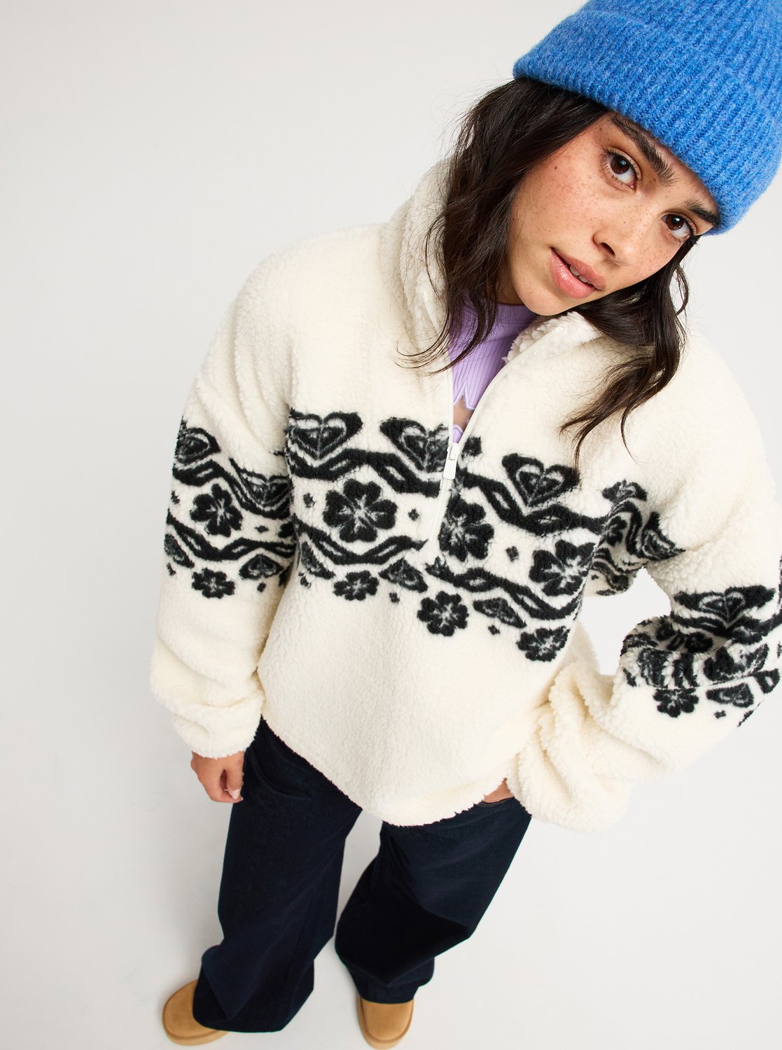 Roxy Treasure Soul Women White Half Zip Polar Pullover