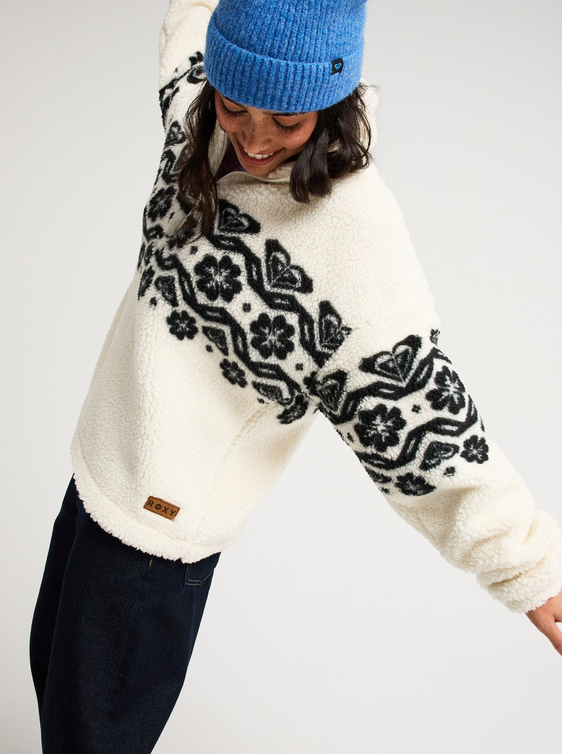 Roxy Treasure Soul Women White Half Zip Polar Pullover