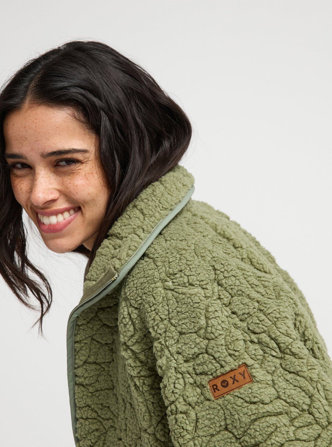 Roxy Blurry Cloud Women Green Full Zip Relaxed Fleece