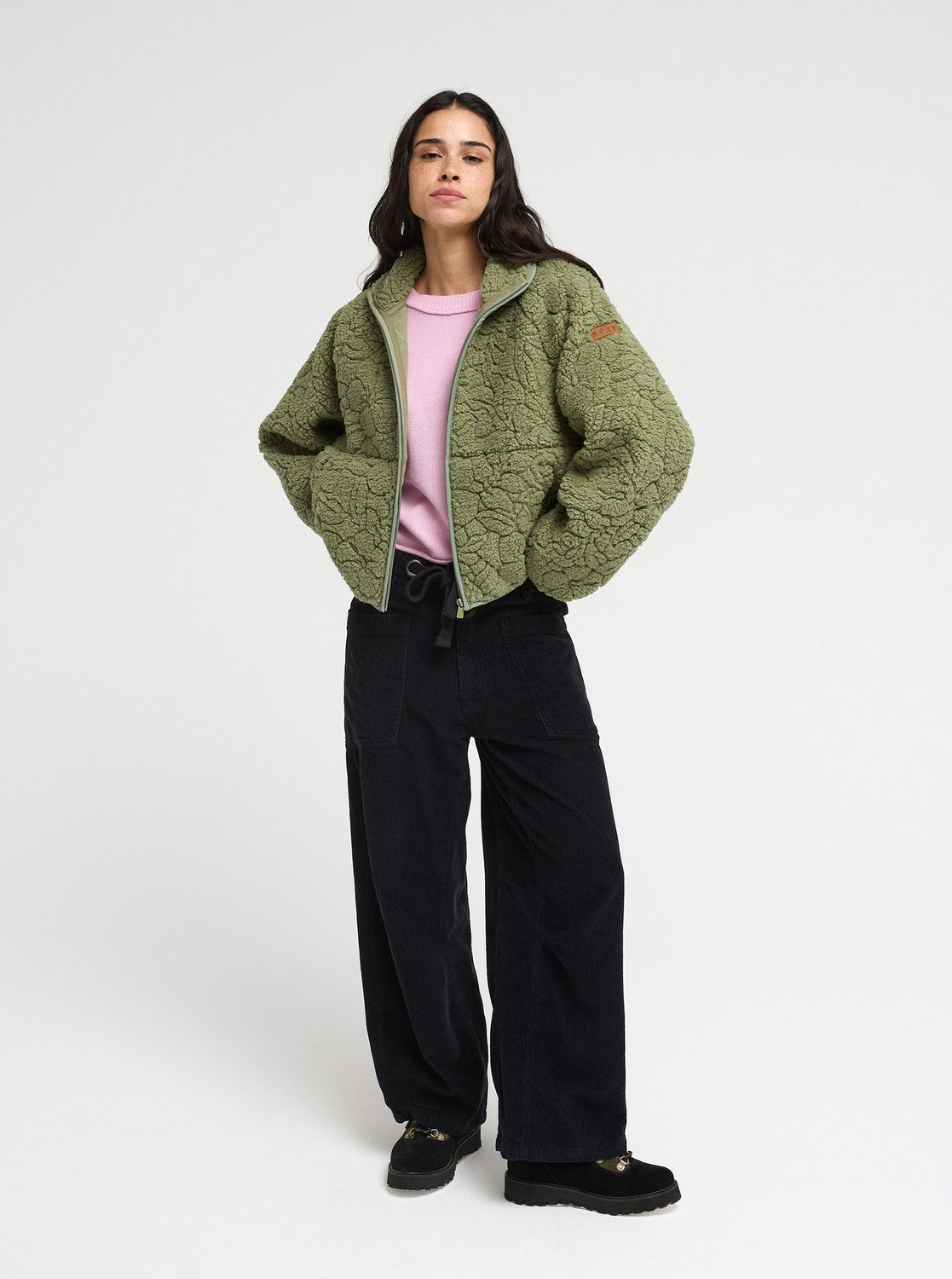 Roxy Blurry Cloud Women Green Full Zip Relaxed Fleece