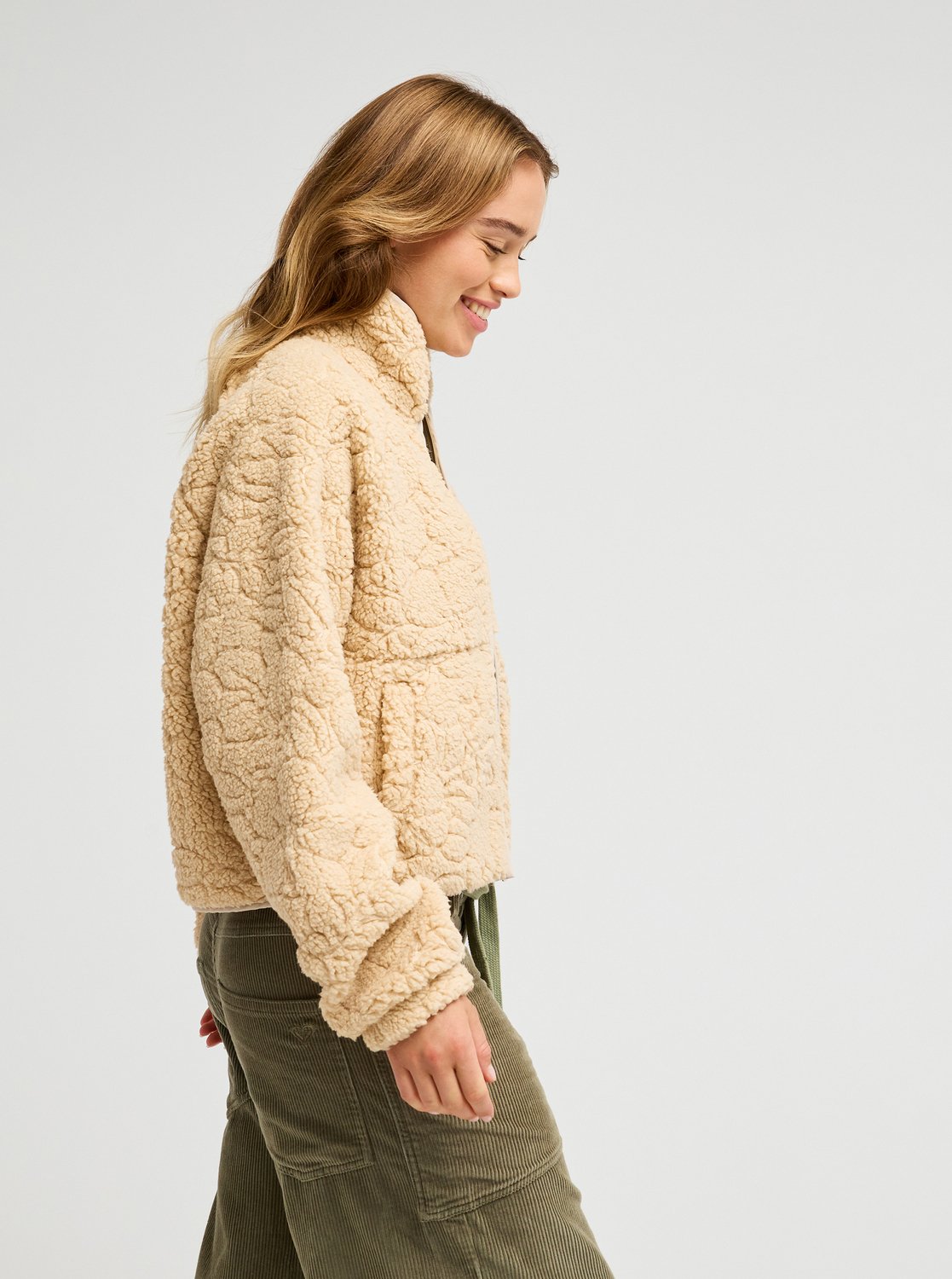 Roxy Blurry Cloud Women Beige Full Zip Relaxed Fleece