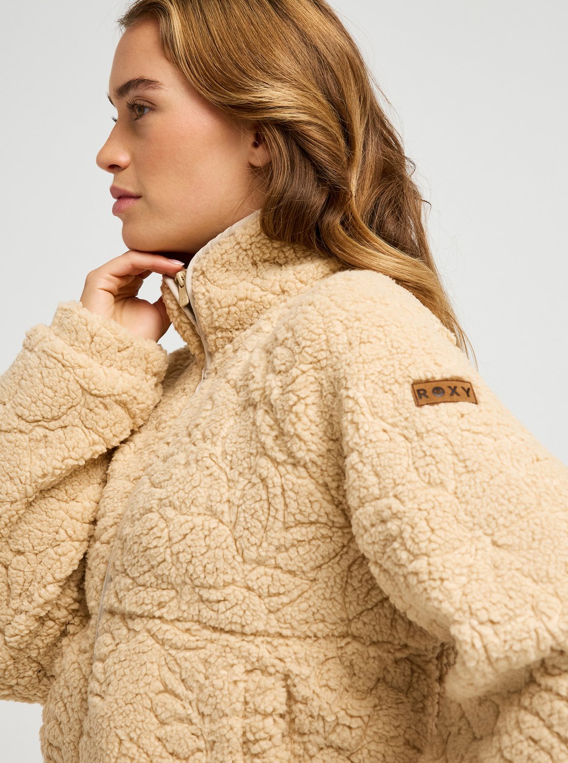 Roxy Blurry Cloud Women Beige Full Zip Relaxed Fleece