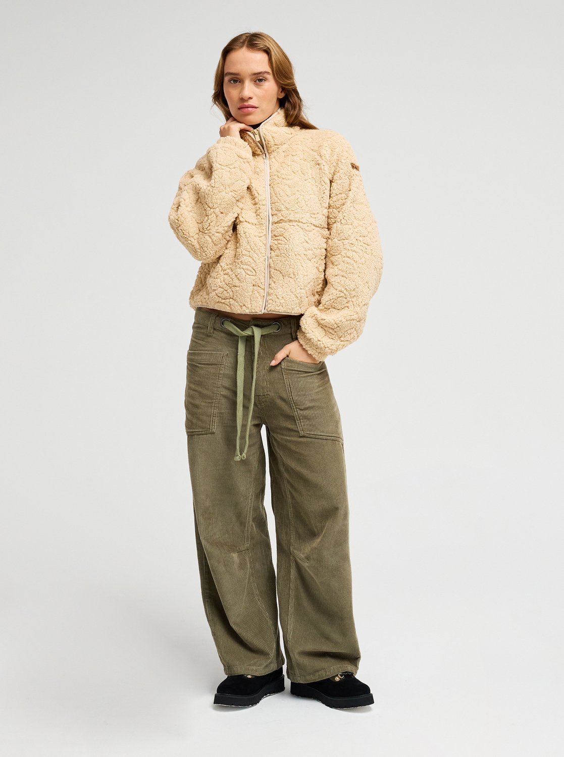 Roxy Blurry Cloud Women Beige Full Zip Relaxed Fleece