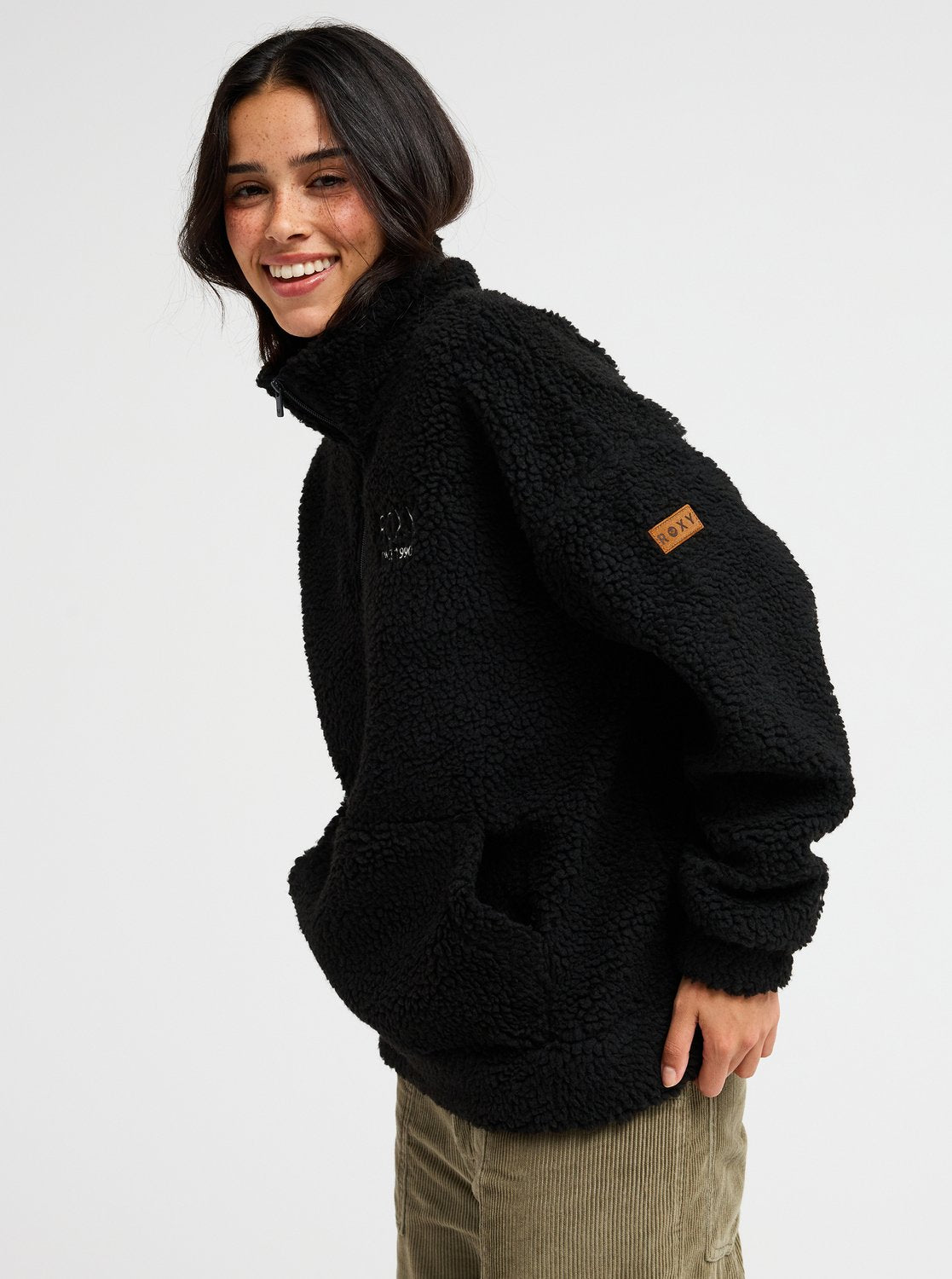 Roxy Live Out Loud Art Women Black Half Zip Fleece