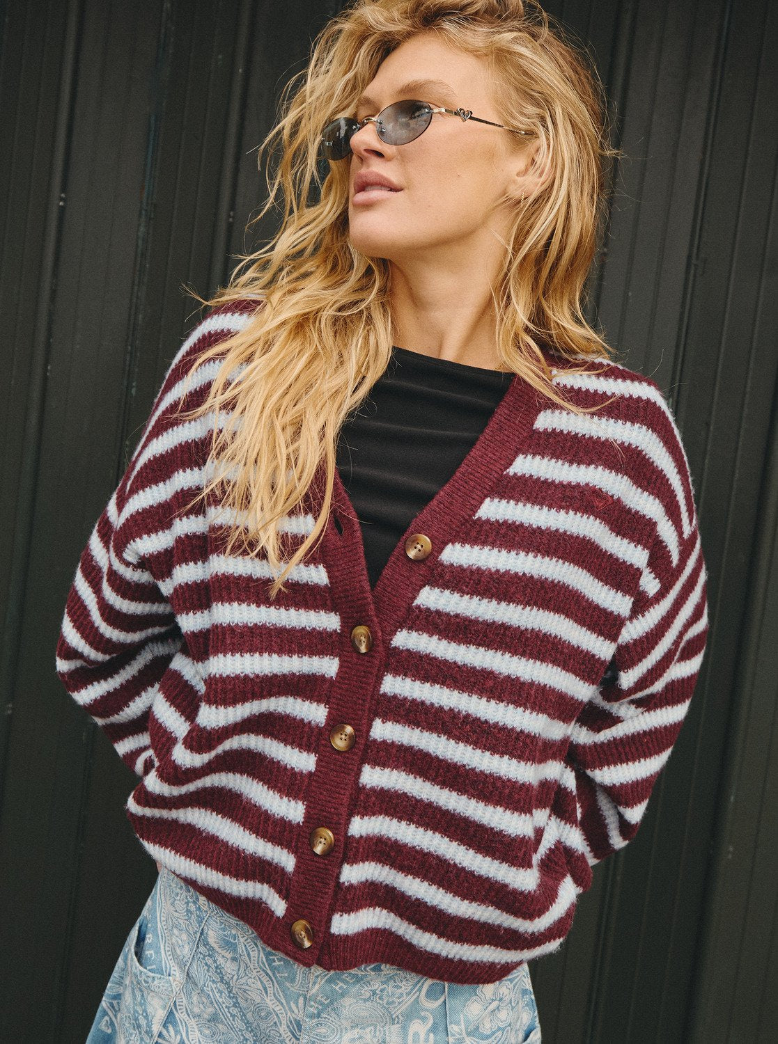 Roxy Deep As The Ocean Stripes Women Red Cardigan