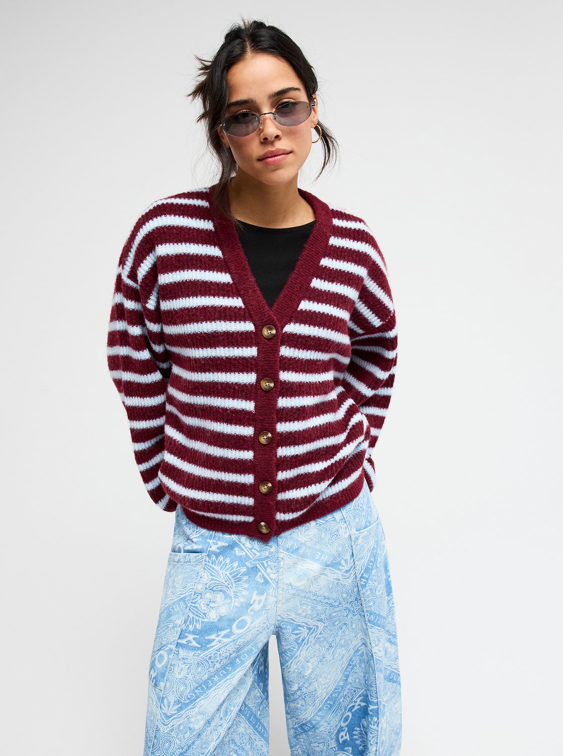 Roxy Deep As The Ocean Stripes Women Red Cardigan