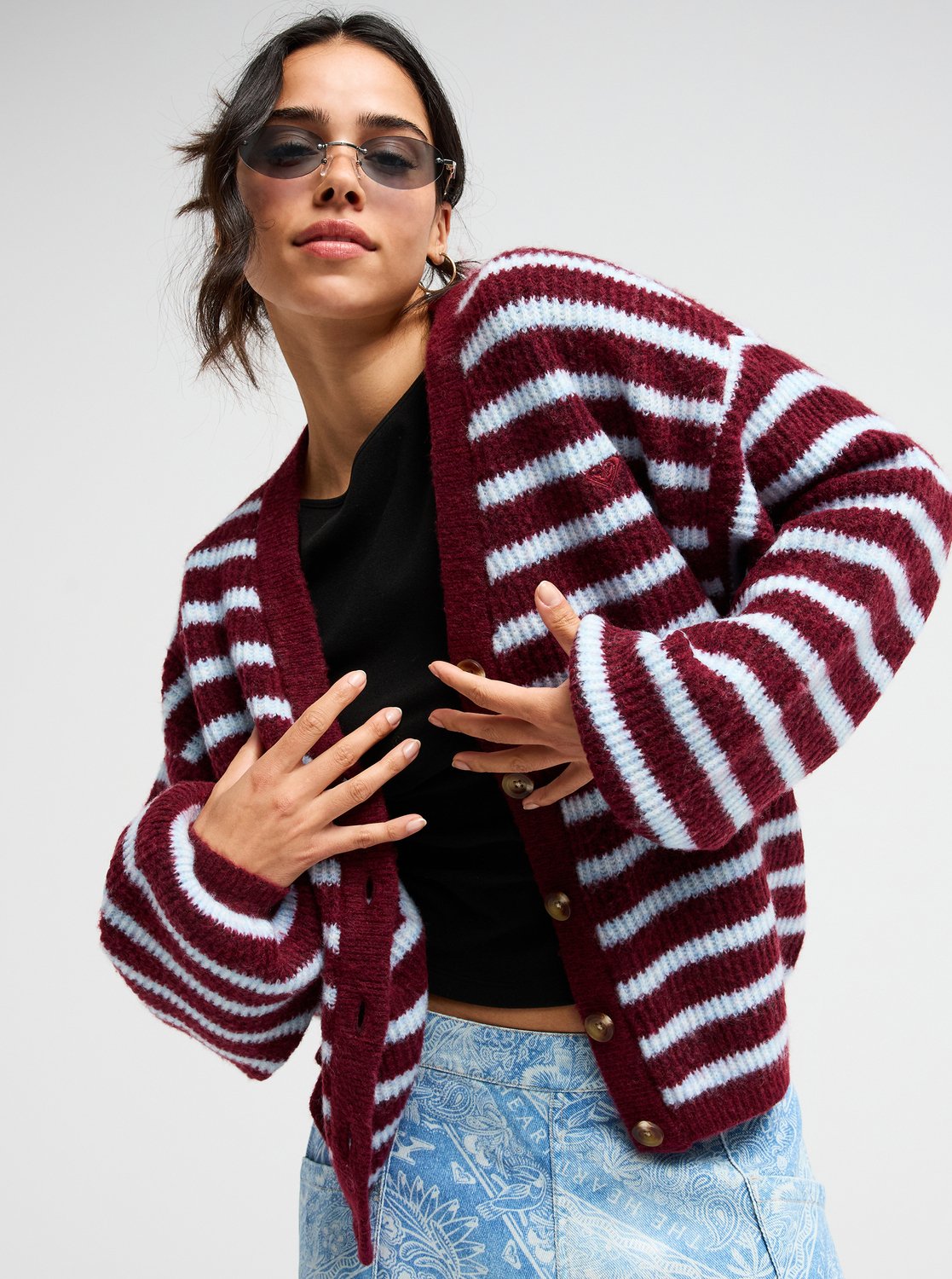 Roxy Deep As The Ocean Stripes Women Red Cardigan