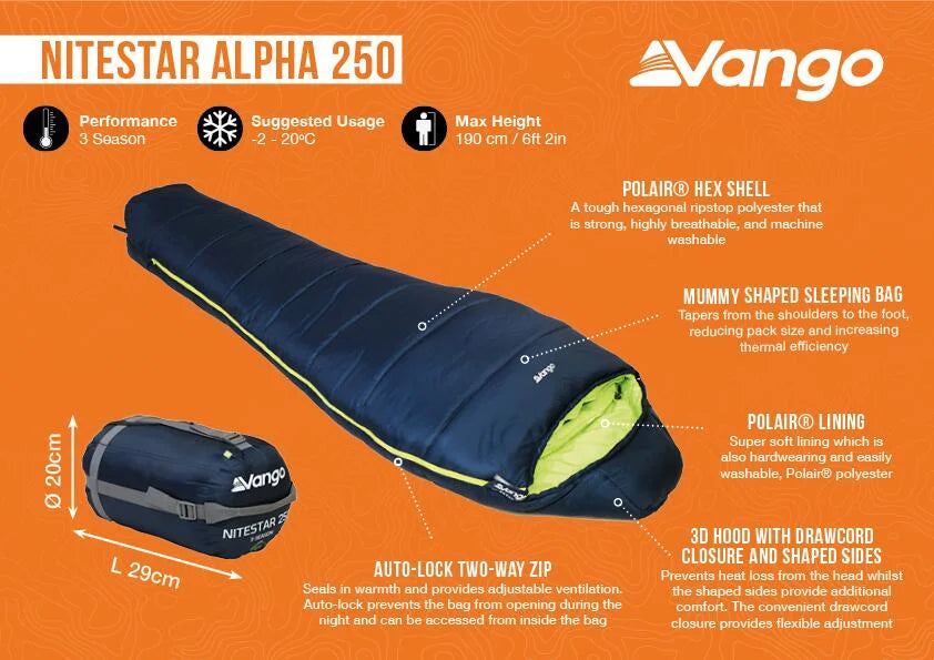 VANGO NITESTAR ALPHA 250 - OCEAN GREEN - DofE RECOMMENDED