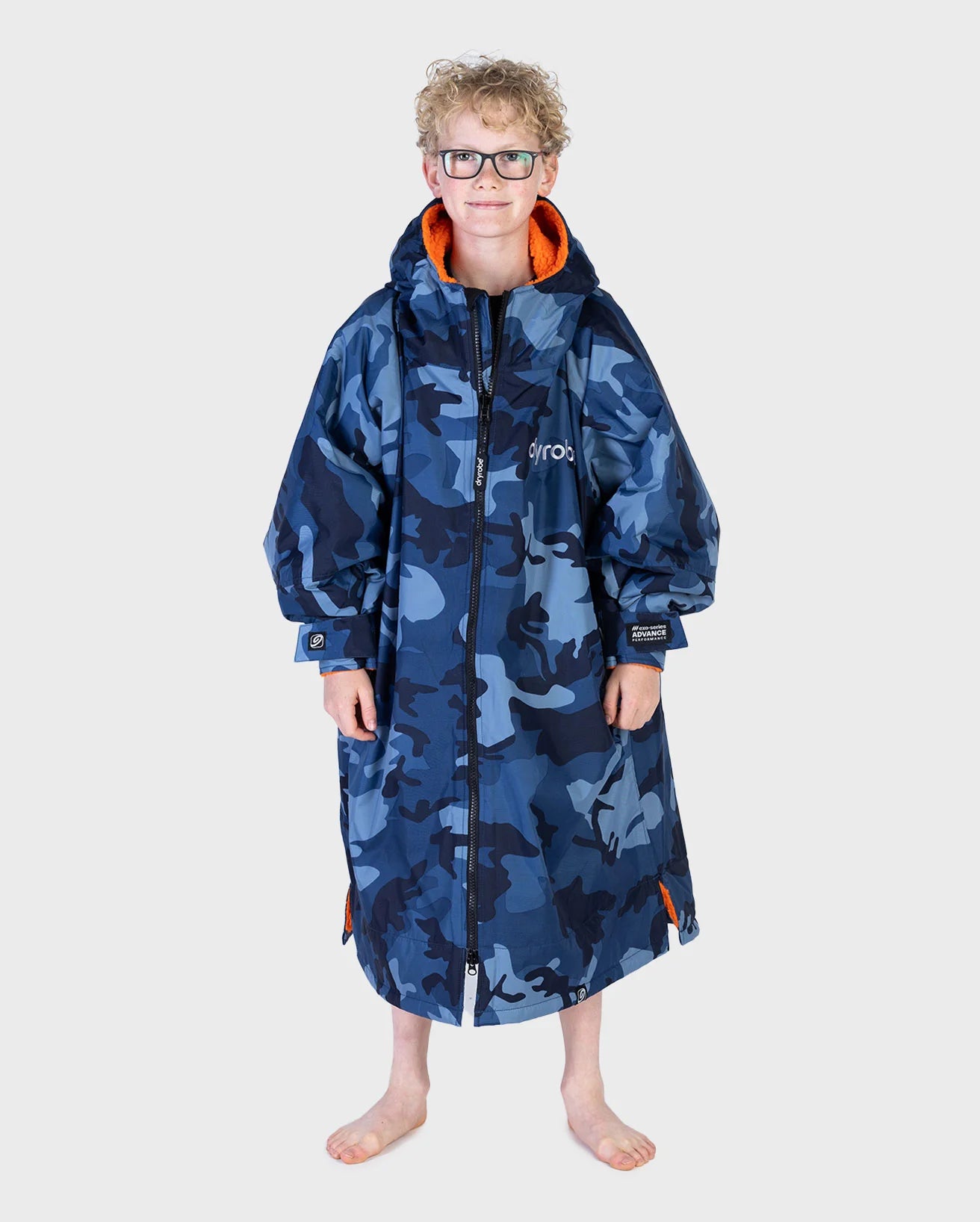 NEW dryrobe® ADVANCE KIDS LONG SLEEVE - BLUE CAMO/ORANGE