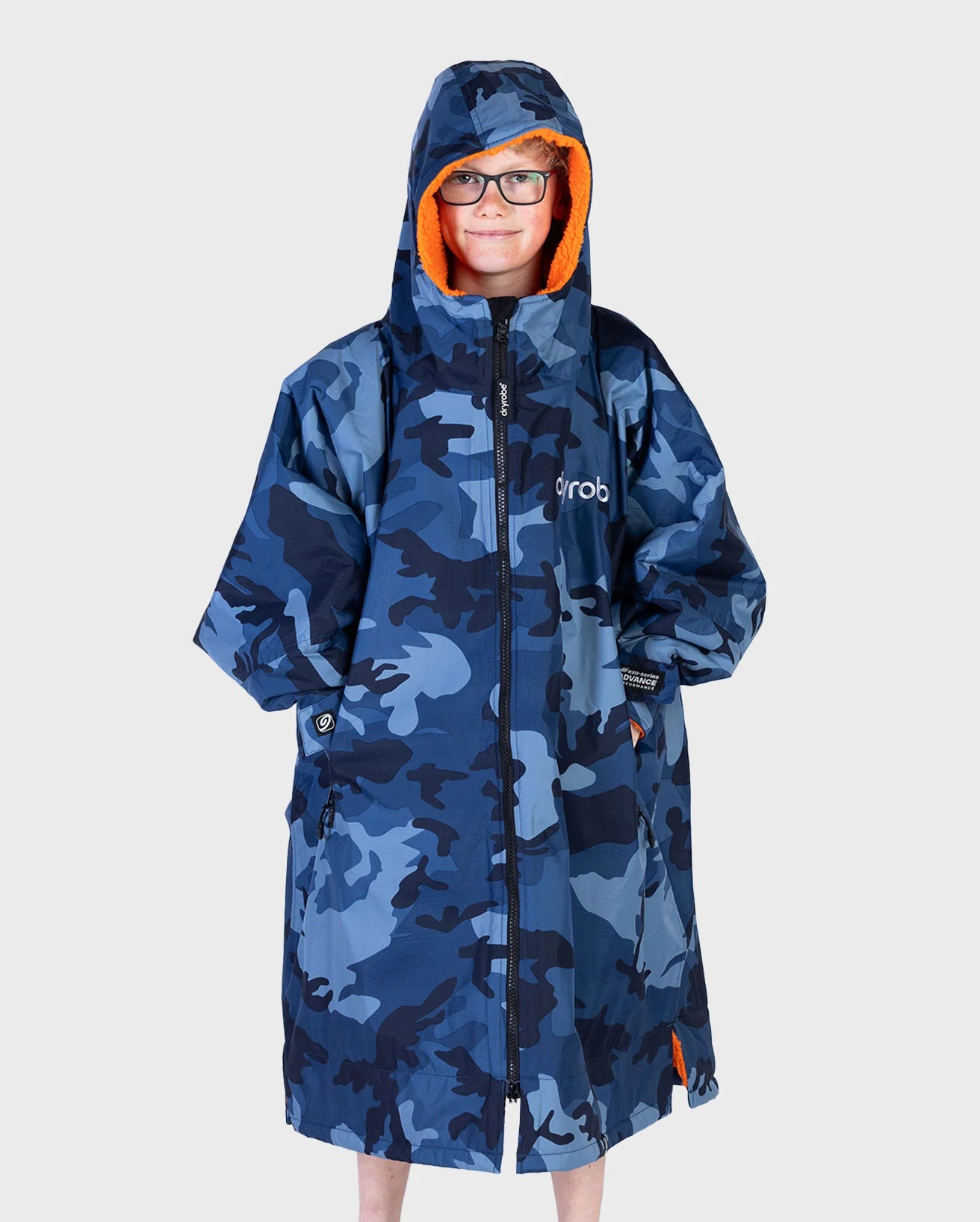 NEW dryrobe® ADVANCE KIDS LONG SLEEVE - BLUE CAMO/ORANGE