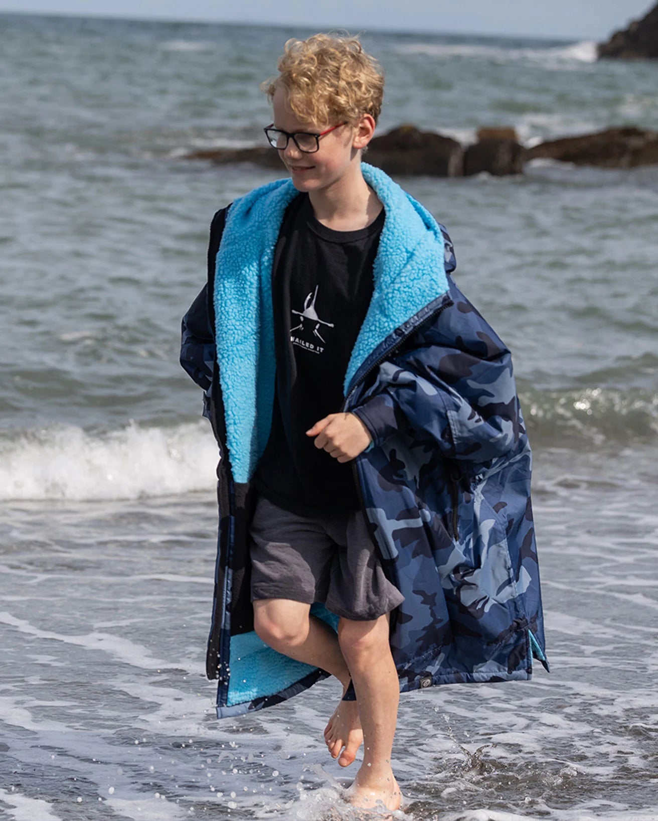 NEW dryrobe® ADVANCE KIDS LONG SLEEVE - BLUE CAMO/BLUE