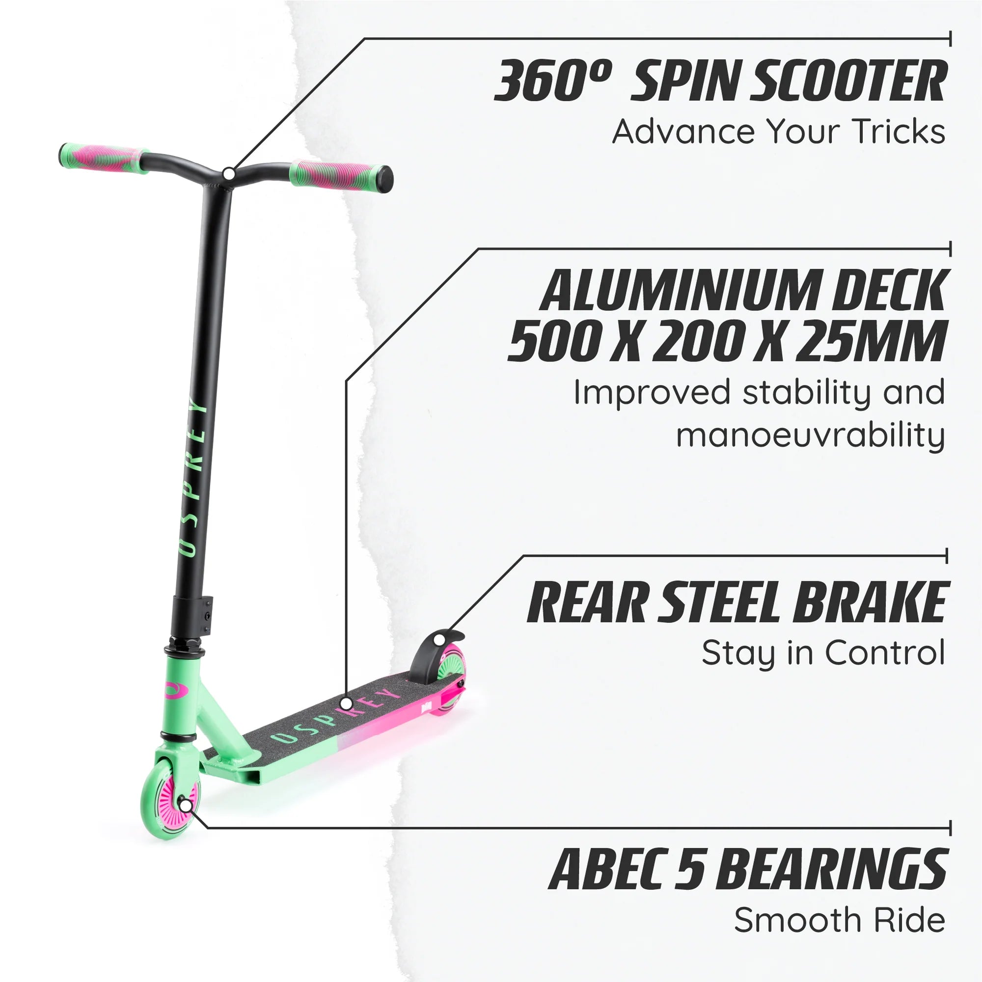 OSPREY 'BOMB' STUNT SCOOTER - PINK/GREEN