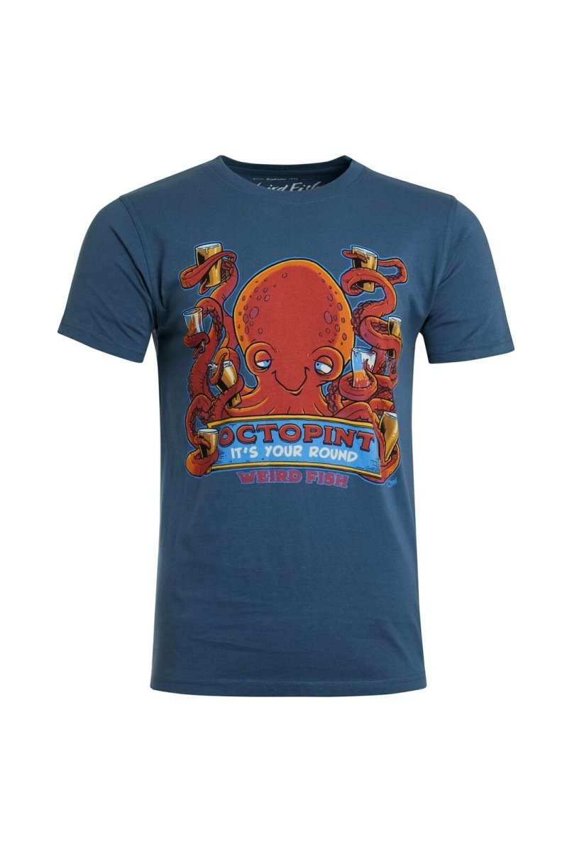 WEIRD FISH 'OCTOPINT' ORGANIC FRONT PRINT TEE - BLUE MIRAGE