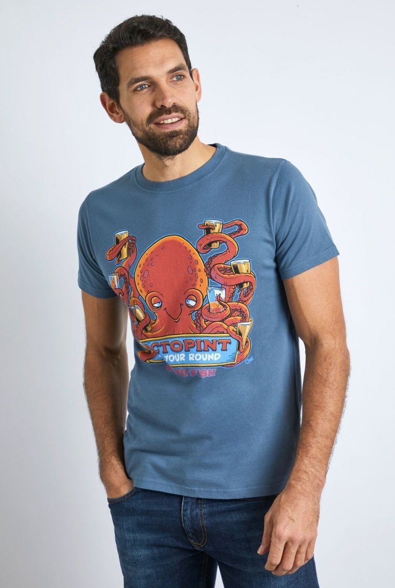 WEIRD FISH 'OCTOPINT' ORGANIC FRONT PRINT TEE - BLUE MIRAGE